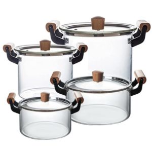 High Borosilicate Glass Soup Pot with Wooden Lid & Handle